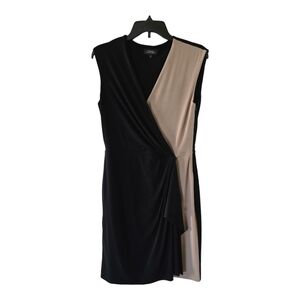 Tahari Womens Wrap Dress Short Black Beige Sz 6 Sleveless Pencil Vneck  …
